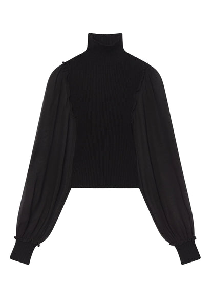 Frame Sheer Sleeve Top in Black