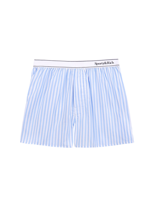 Sporty & Rich Serif Logo Boxer Shorts White/Sky Blue Large Stripe