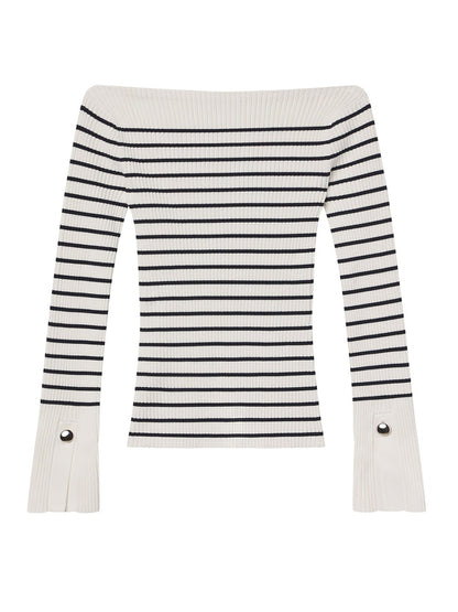 A.L.C. Anya Striped Knit Top in Off White/Dark Sapphire