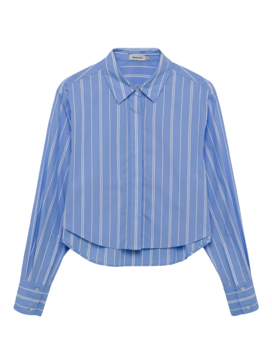 Simkhai Renata Cropped Button Down Shirt Wide Oxford Blue Stripe