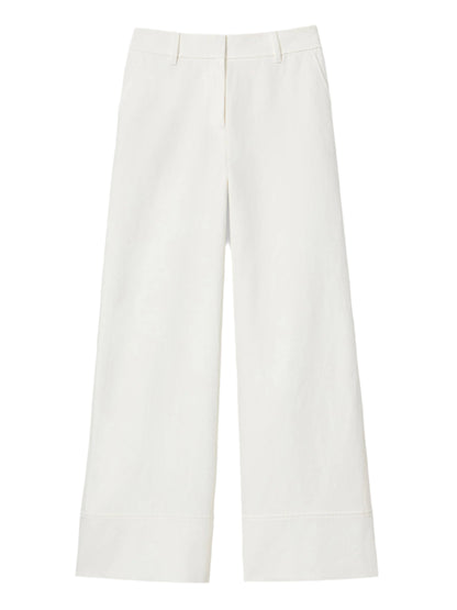 Lafayette 148 Cotton-Linen Twill Charles Wide Leg Pant in White