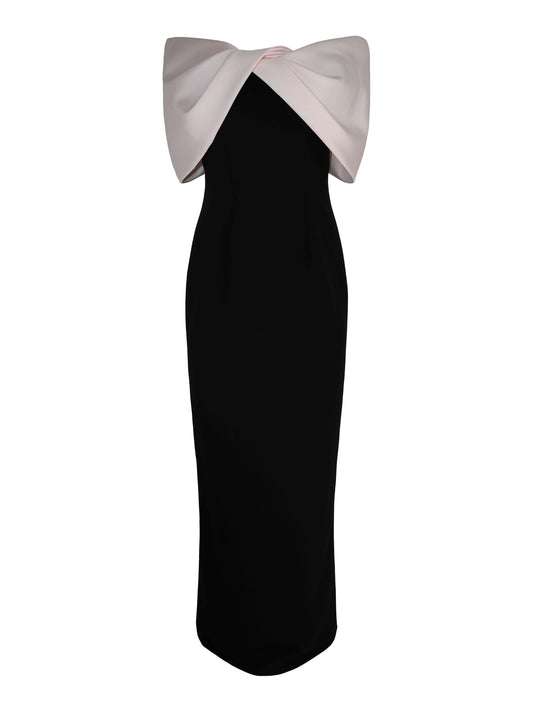 Pamella Roland Mikado Neckline & Crepe Gown in Black/Pink