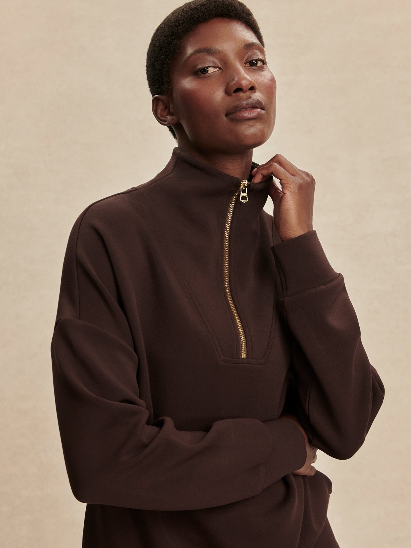 Varley Hawley Half Zip Sweat in Coffee Bean