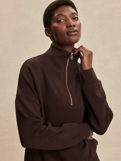 Varley Hawley Half Zip Sweat in Coffee Bean