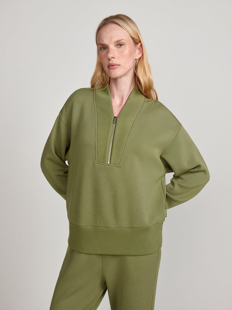 Varley Sally Half Zip Sweat in Loden Green