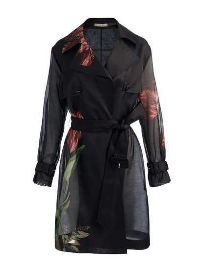 Alice + Olivia Silvia Sheer Combo Trench in Soft Tulip Black