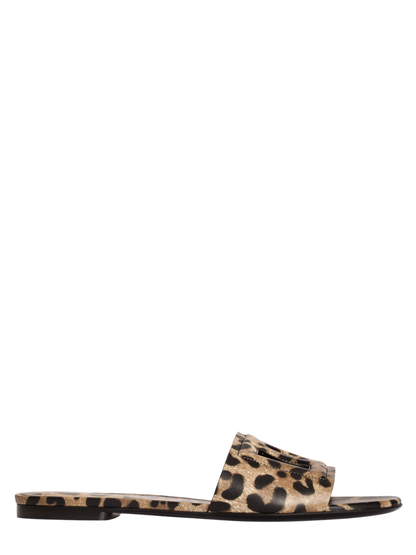 Dolce Gabbana Leo-Print Calfskin Flat Slides