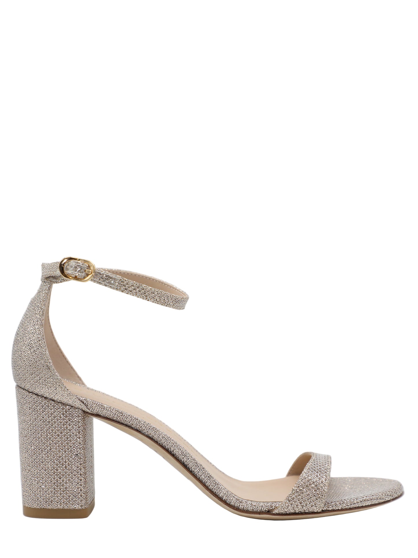 Stuart Weitzman Nudist Block 75 Heel in Poudre New Noir