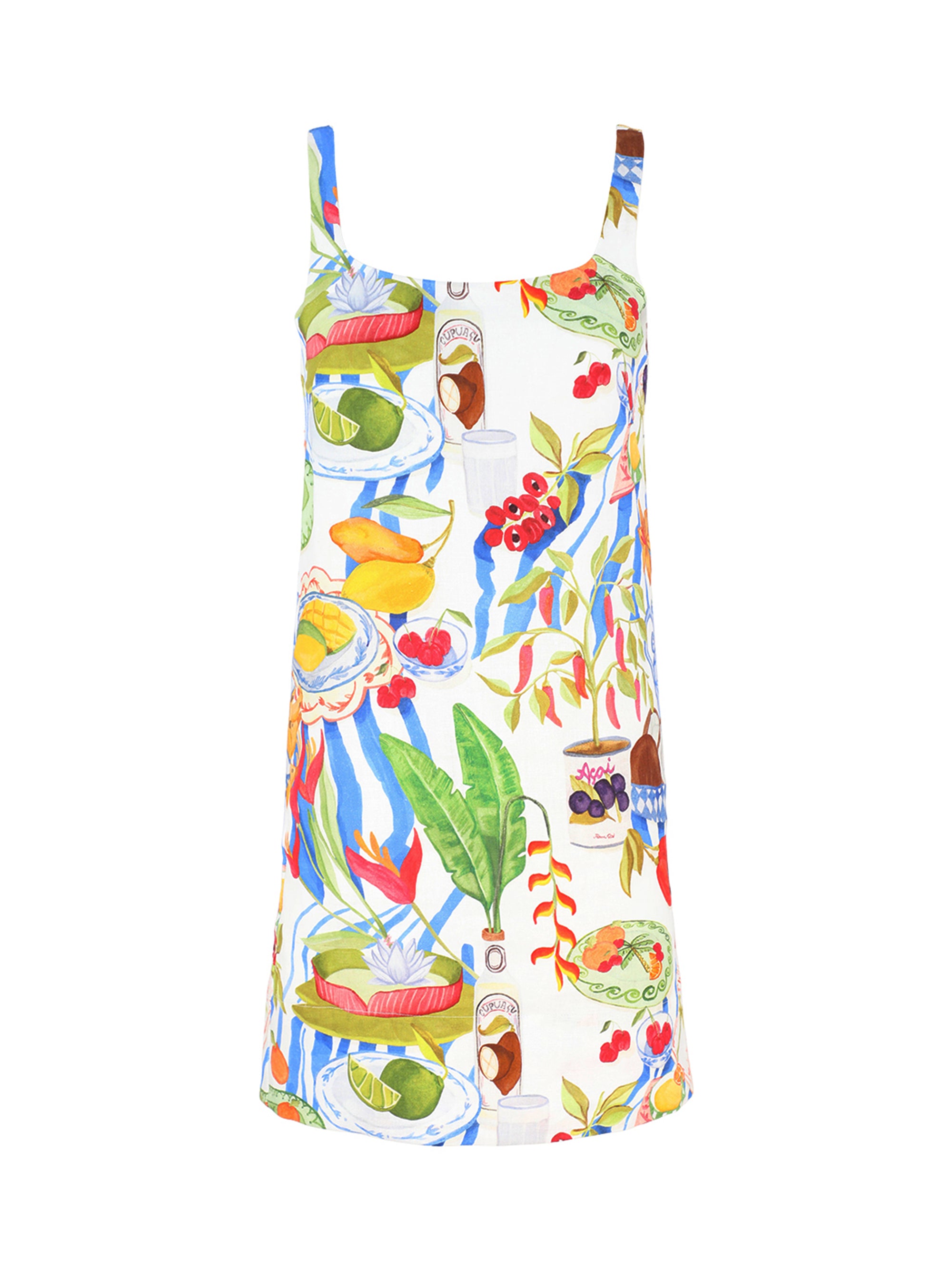 送料関税込★FARM RIO★プリントリネンミニドレス Off-White Mini Dress with Tropical Forest Print by FARM RIO