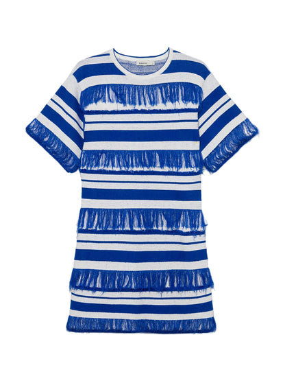 Simkhai Torrance Short-Sleeve Mini Dress in Royal Blue Stripe