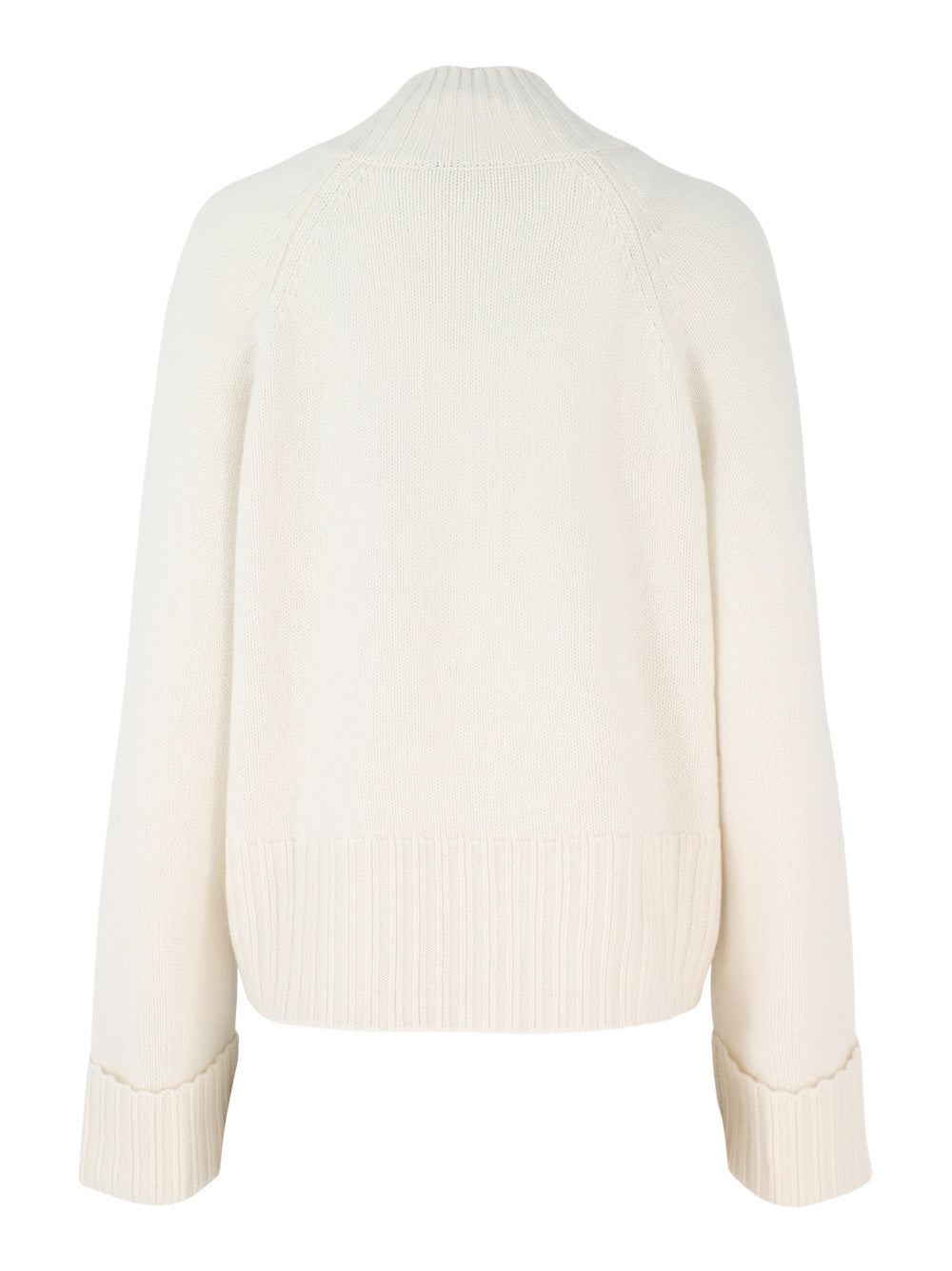 Autumn Cashmere 6-Ply Cuffed Solid Boxy Mock Sweater in Chalk