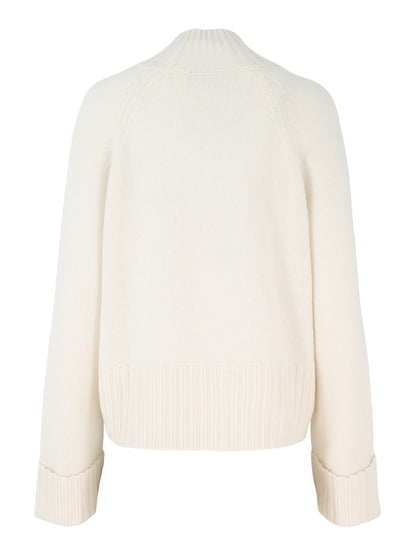 Autumn Cashmere 6-Ply Cuffed Solid Boxy Mock Sweater in Chalk
