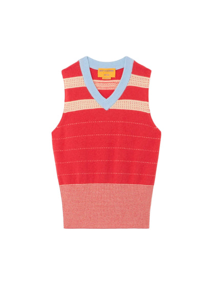 Guest in Residence Collegiate Stripe Vest in Scarlet Combo
