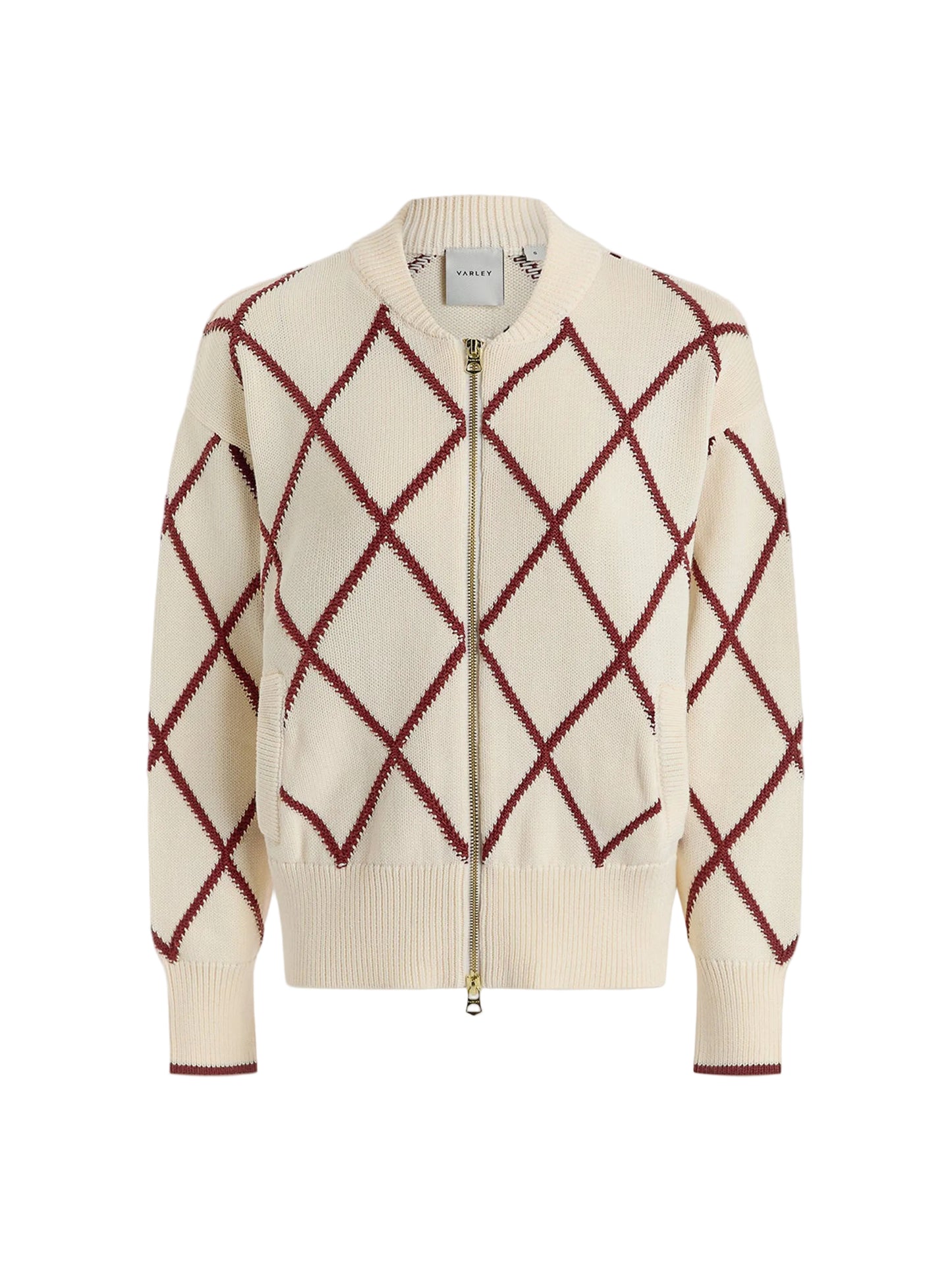 Varley Nile Diamond Knit Jacket in Ivory/Port