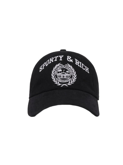 Sporty & Rich Varsity Crest Embroidered Hat in Faded Black