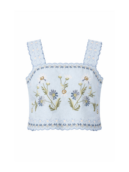 Sea Audra Embroidery Tank Top in Blue