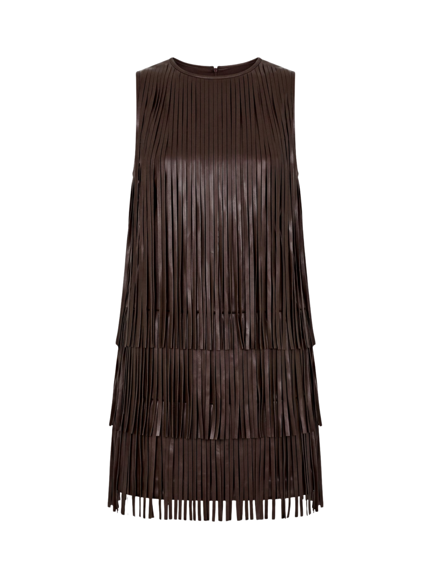 Simon Miller Vegan Leather Fringe Dress in Dark Chocolate Brown