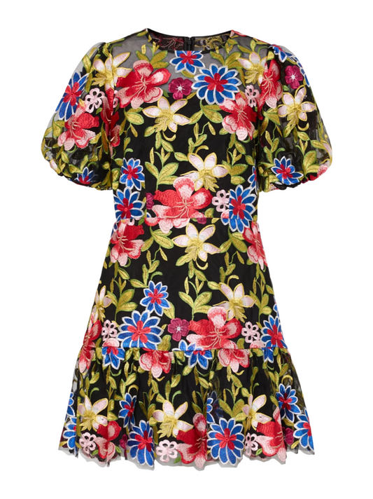 Milly Yasmin Floral Mesh Dress in Red Multi