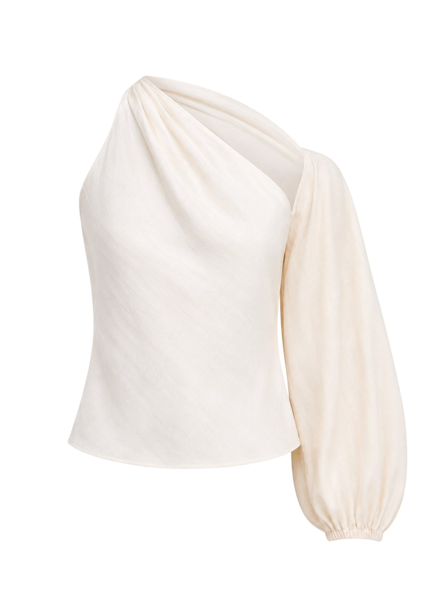 Cream Linen Organza Draped Sleeve Top