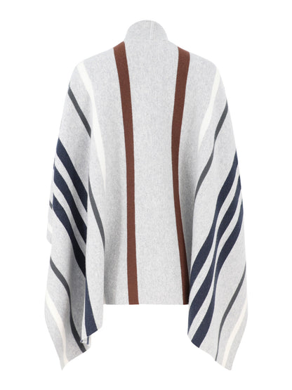 TWP Striped Wrap Poncho in Gray/Navy Multi
