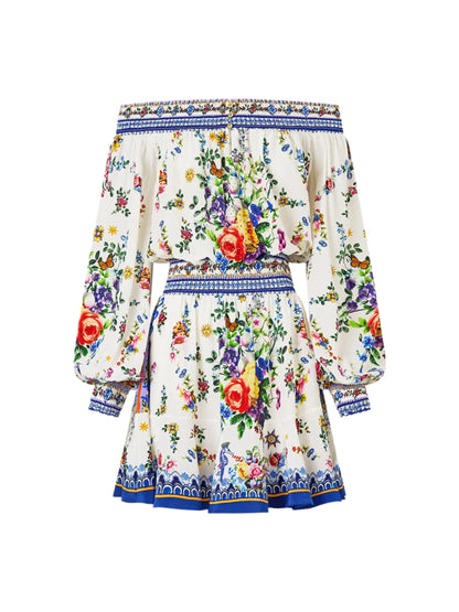 Camilla Off Shoulder Short Dress in Tiles Darls