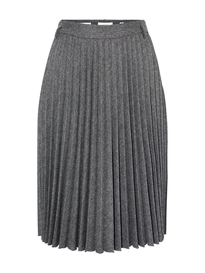 Vince Mid Rise Pleated Herringbone Midi Skirt in Charcoal