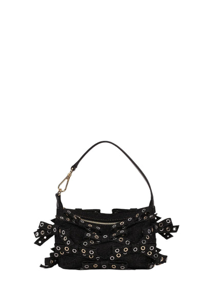 Ganni Black Denim Small Butterfly Pouch Bow Bag