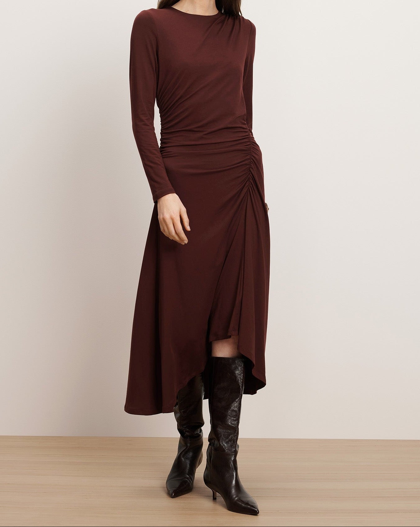 Veronica Beard Theodora Ruched Midi Dress in Raisin – Leigh's of