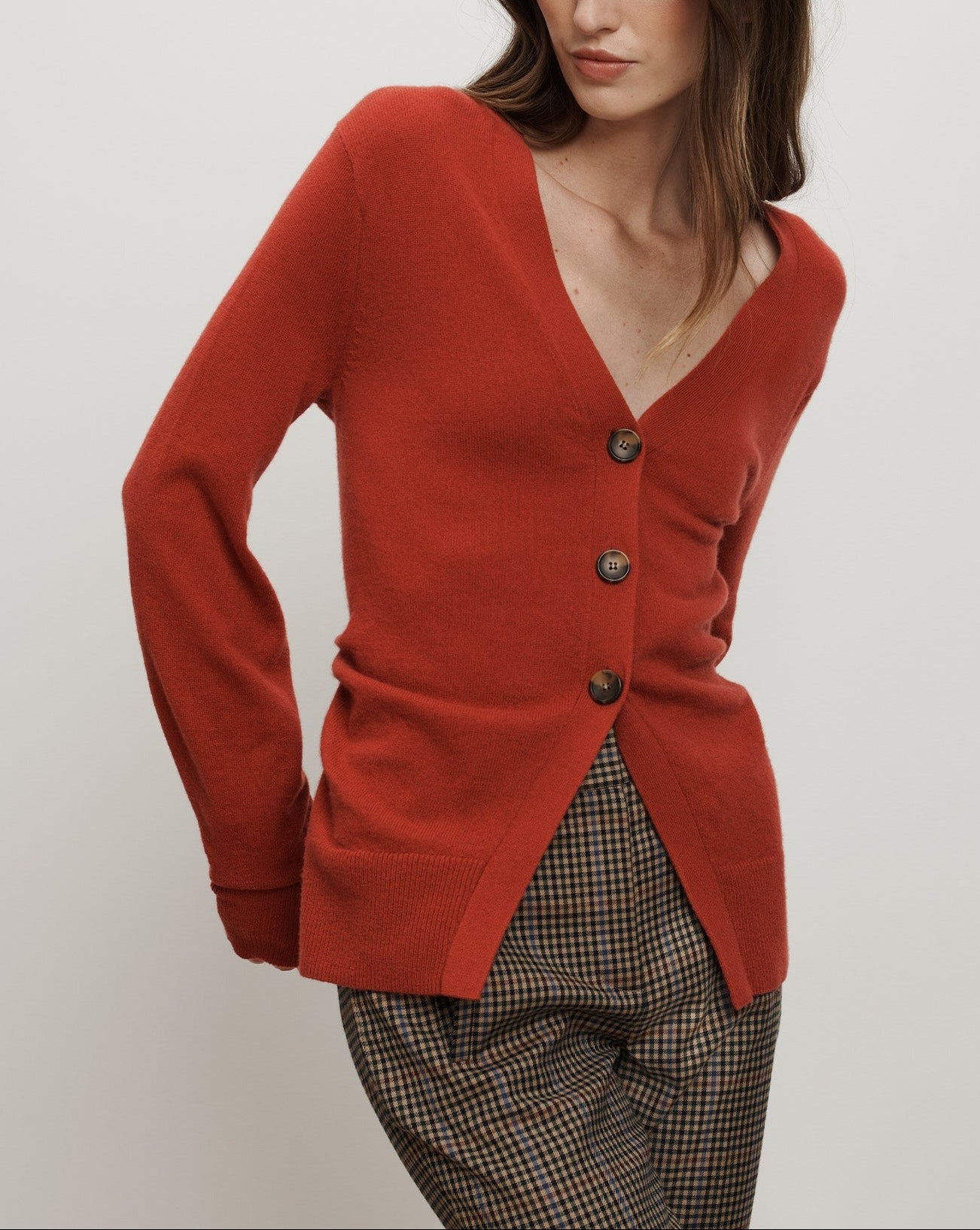 Veronica Beard Lamotte Cashmere Cardigan in Carnelian Red