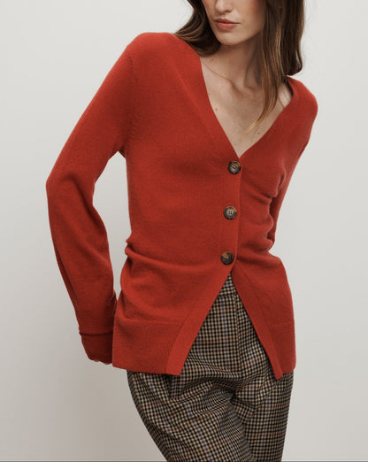 Veronica Beard Lamotte Cashmere Cardigan in Carnelian Red