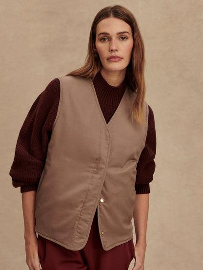 Varley Lori Reversible Gilet in Ash Taupe/Birch