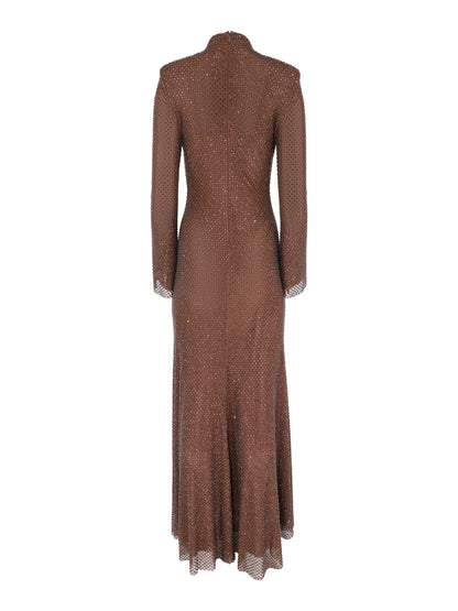 Self-Portrait Brown Rhinestone Mesh Maxi Dress – Leigh's of Breton Village