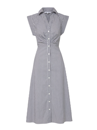 Veronica Beard Haydon Striped Midi Shirtdress in Navy/White