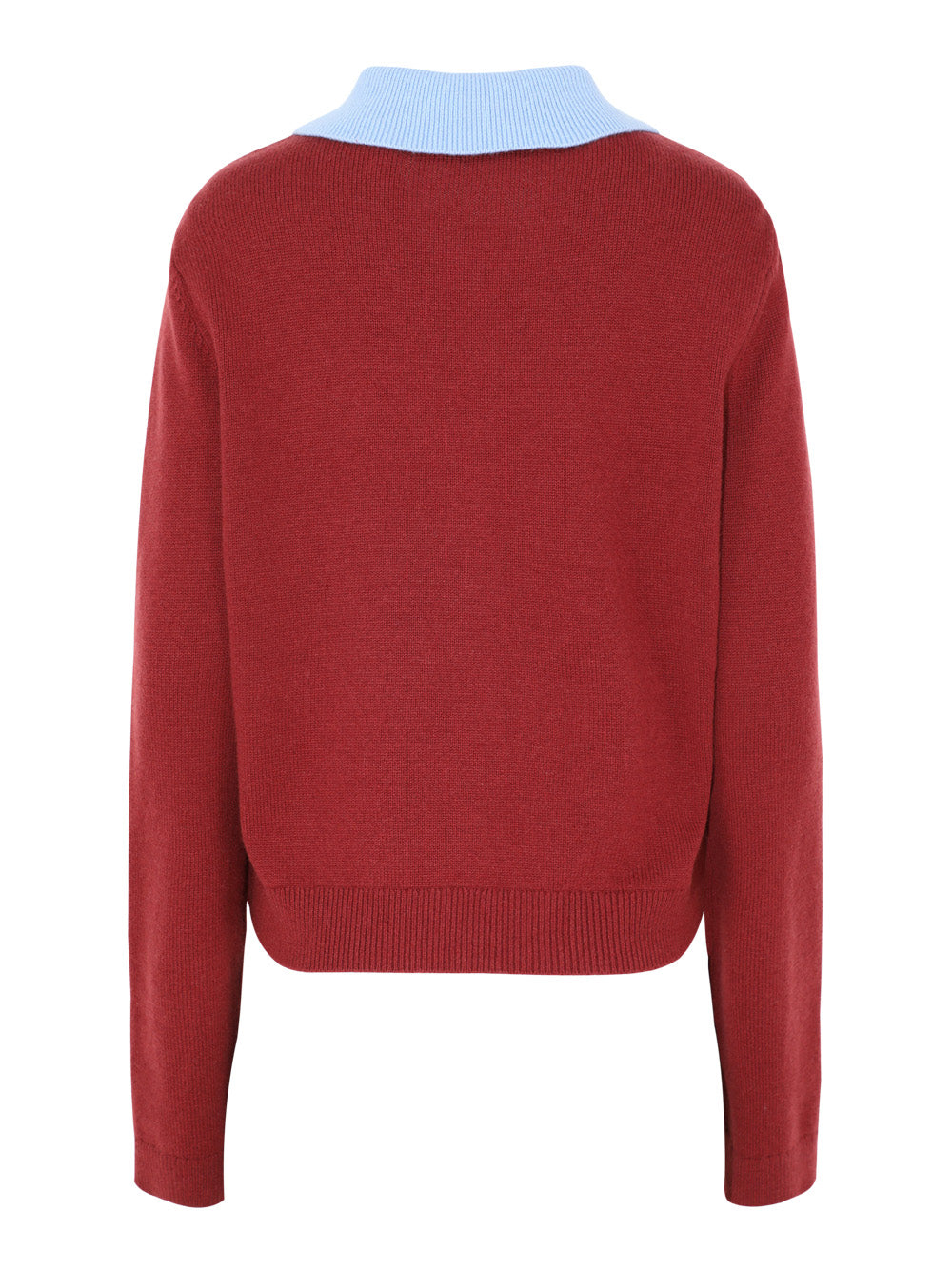 Self-Portrait Burgundy Contrast Collar Knit Top