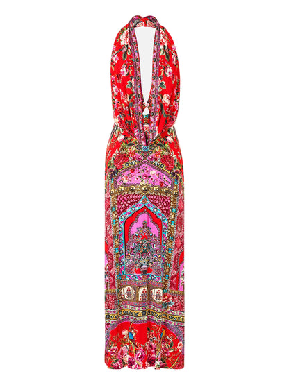 Camilla Deep Cowl Plunge Dress in Heirloom Empire