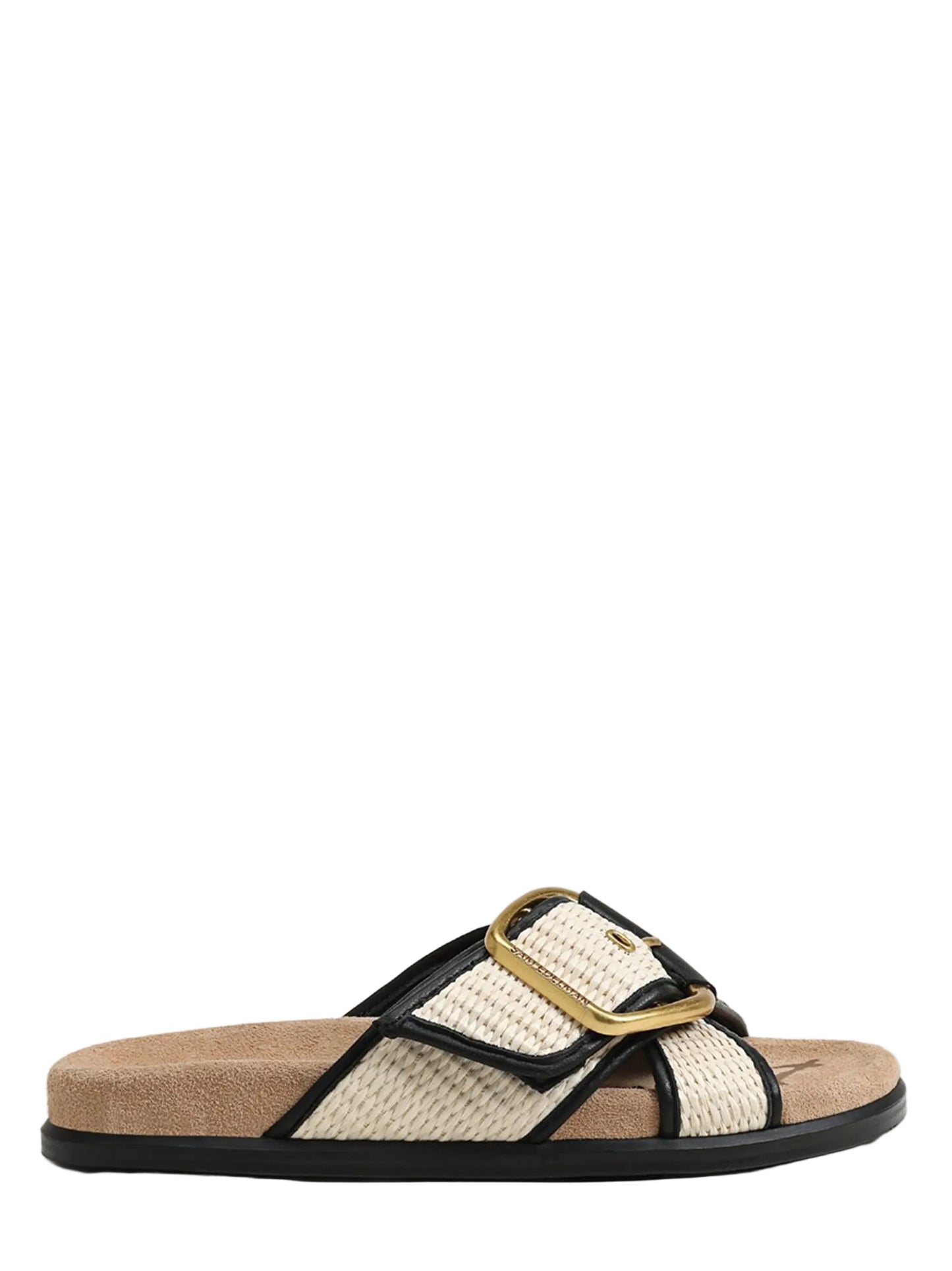 Sam Edelman Darla Multi Buckle Slide Sandal in Linen/Black Faux Raffia