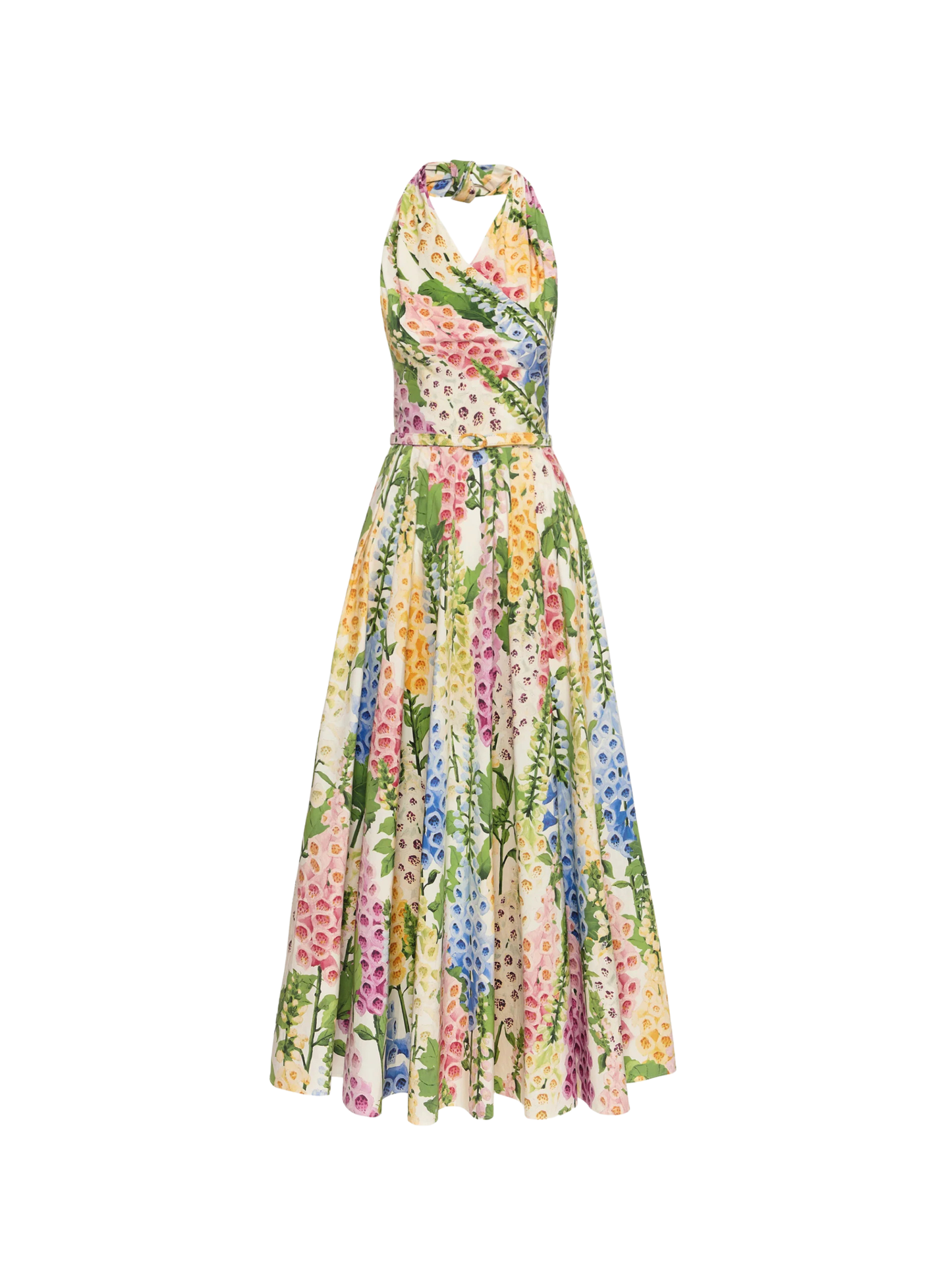 Oscar de la Renta Foxglove Cotton Poplin Halter Dress in White Multi