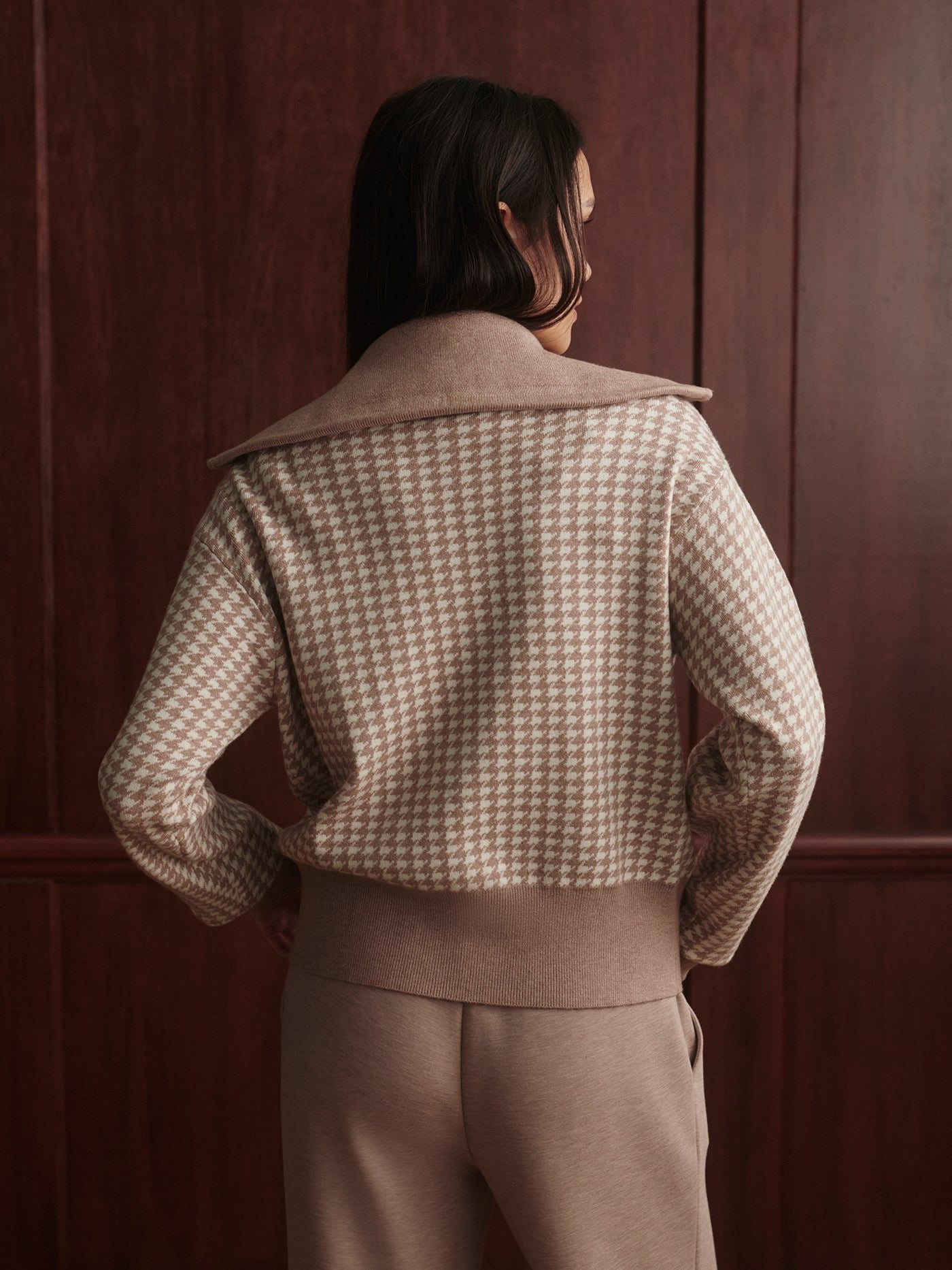 Varley Ablett Jacquard Knit Jacket in Taupe