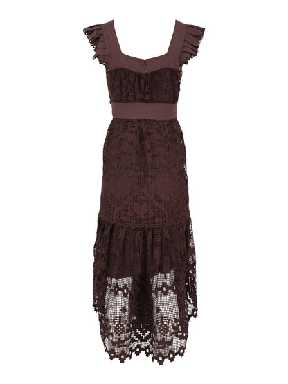 Farm Rio Pineapple Guipure Midi Dress in Brown