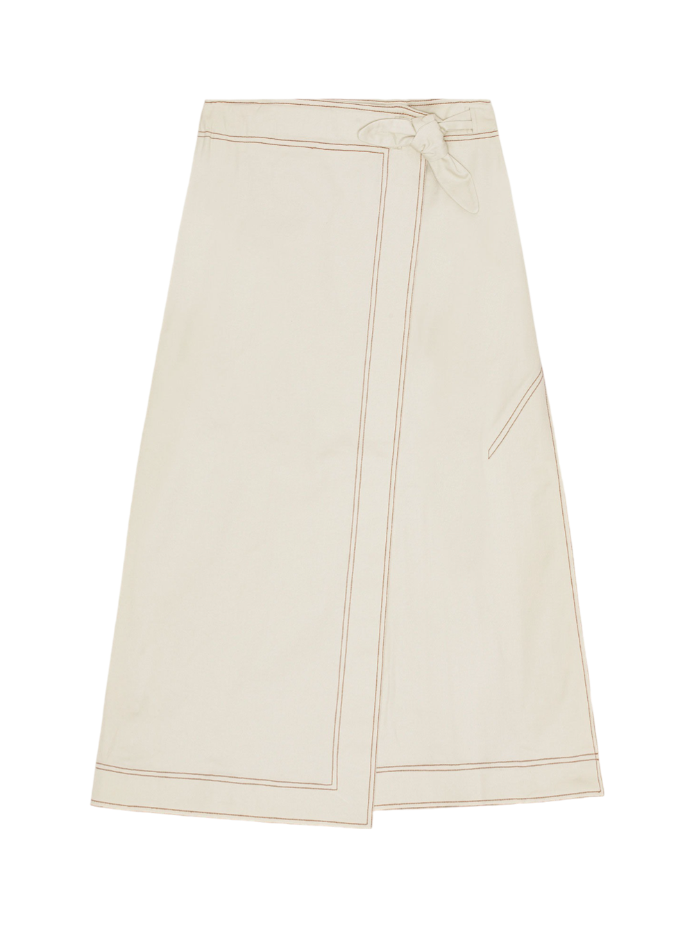 Ganni Herringbone Canvas Long Wrap Skirt in Summer Sand