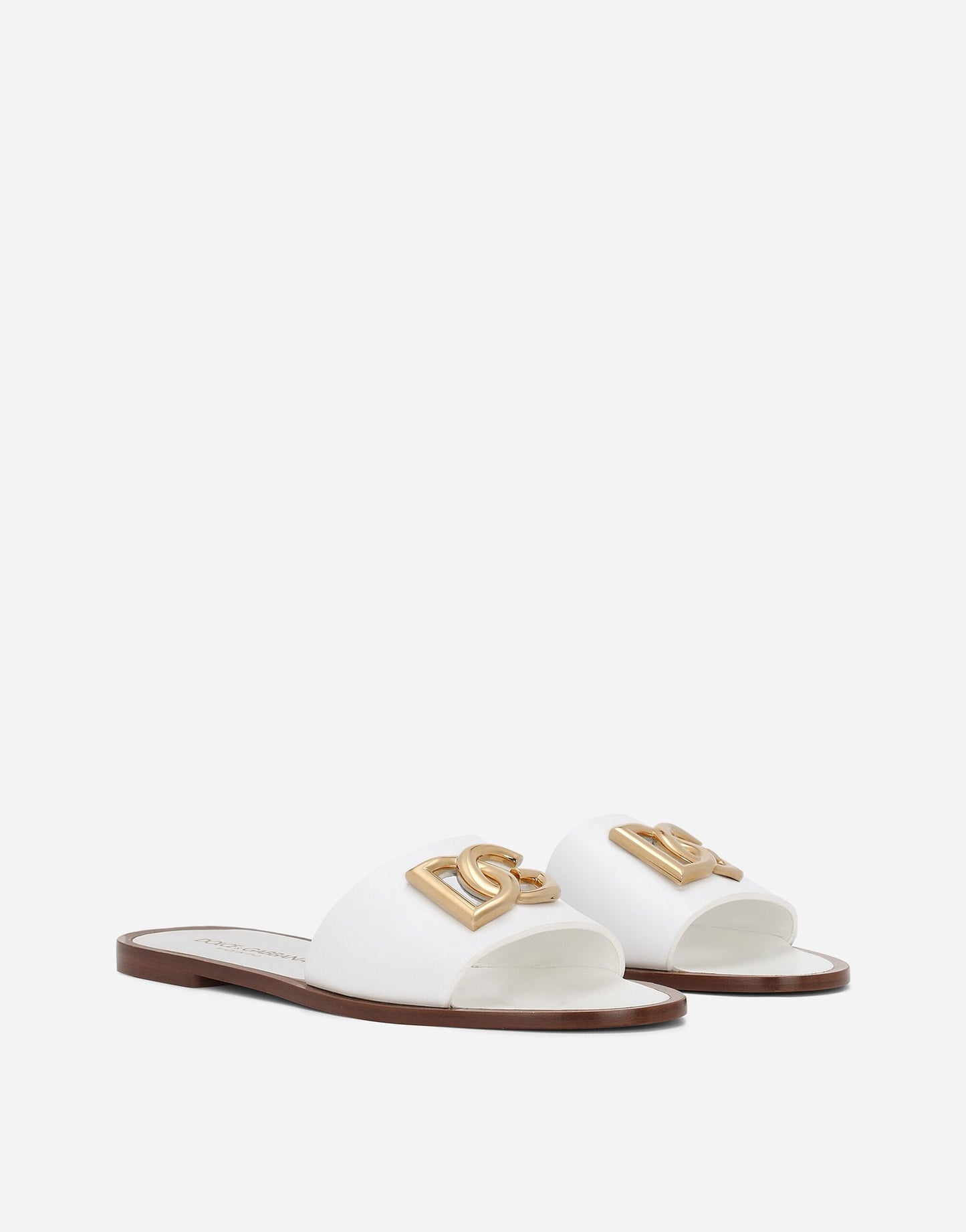 Dolce & Gabbana Calfskin Sliders in Optic White