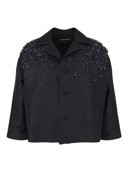 Fabiana Filippi Cotton and Silk Mikado Jacket in Blu Notte
