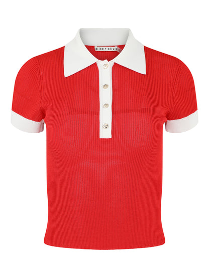 Alice + Olivia Martha Polo in Bright Ruby/Soft White