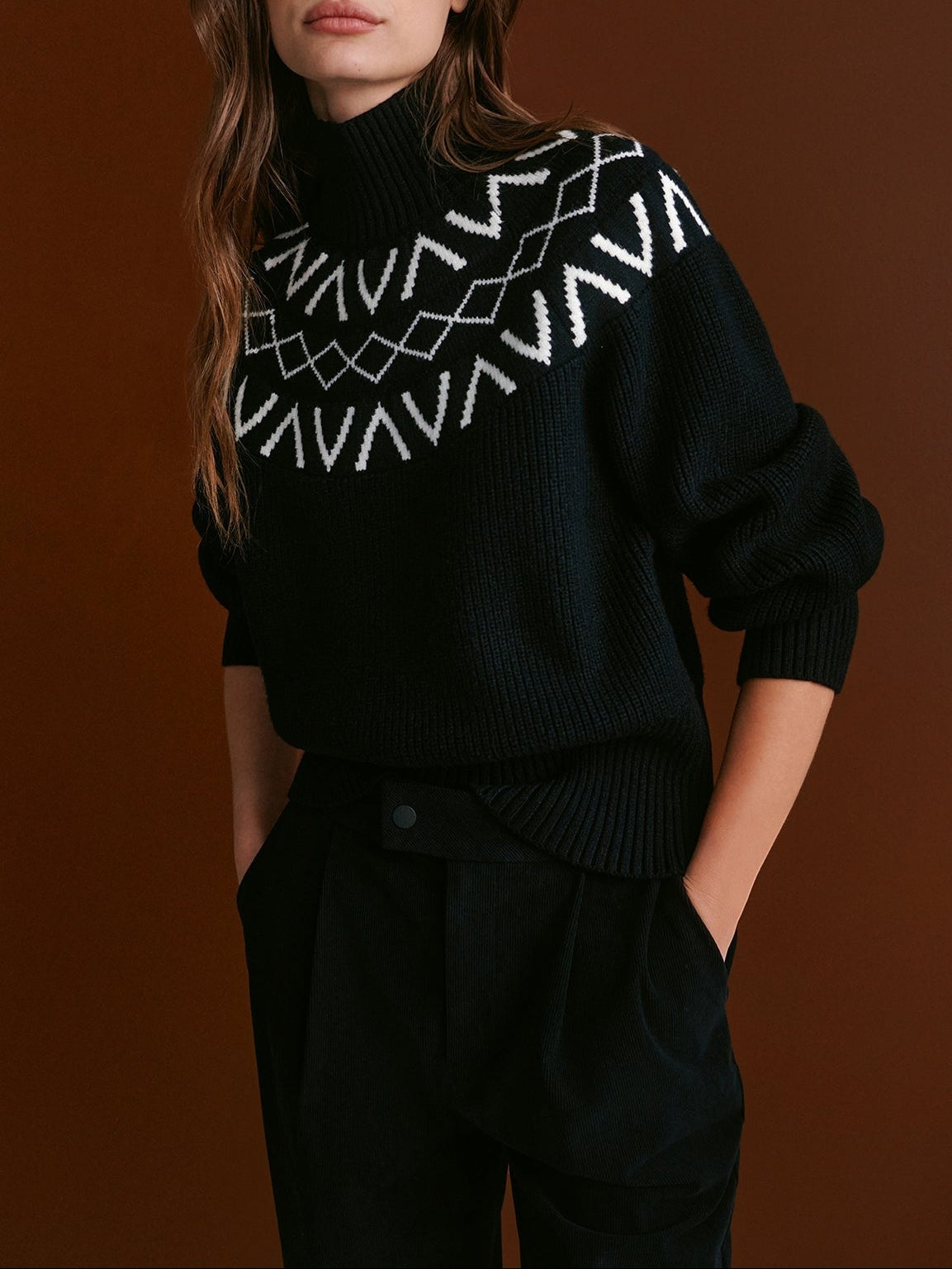 Varley Marcie Fairisle Yoke Knit in Black