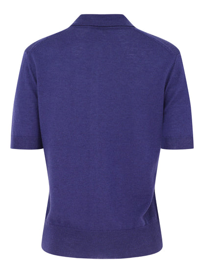 Vince  Wool-Blend Collared Button-Front Sweater in Deep Iris