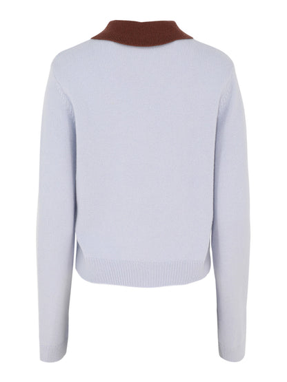 Self-Portrait Blue Contrast Collar Knit Top
