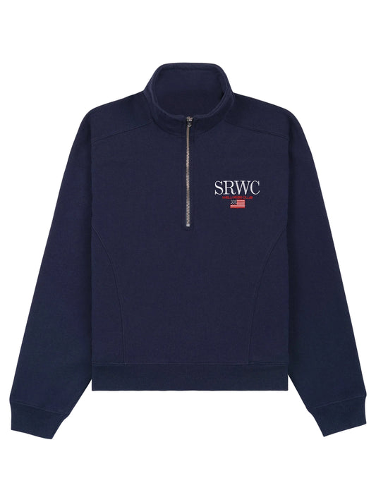 Sporty & Rich Nautical Embroidered Quarter Zip in Dark Navy