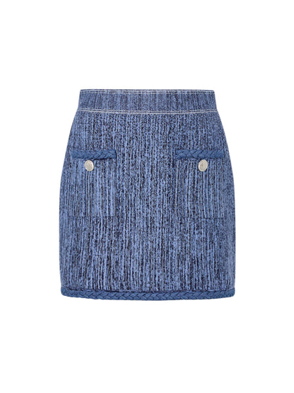 Milly Soleil Pinstripe Knit Skirt (Blue Multi)