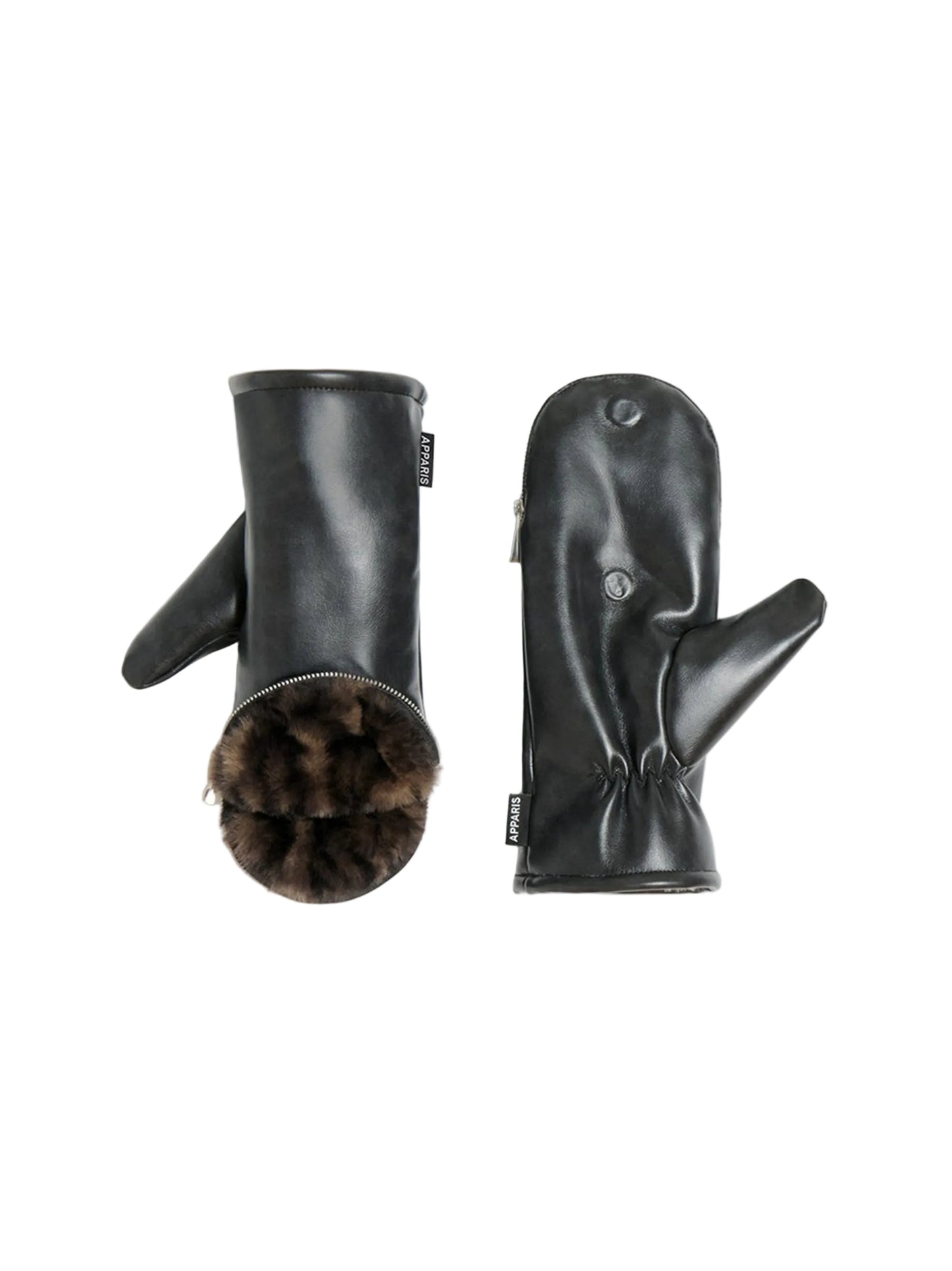 Apparis Noa Leopard Zipper Gloves in Noir/Dark Leopard