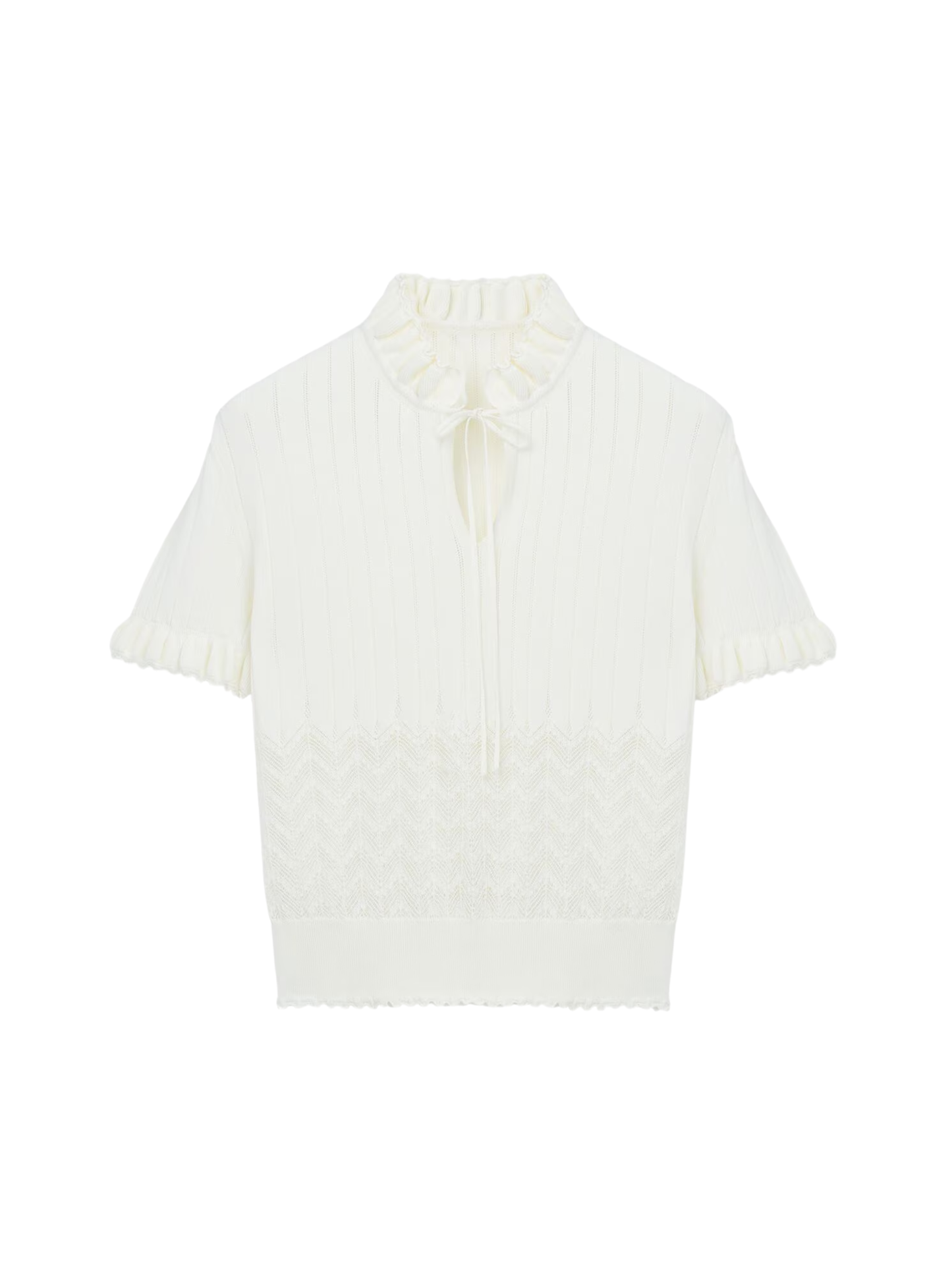 S/S Top Lace/Pointelle Fine Knit